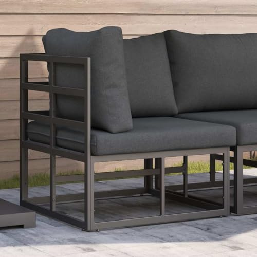QJBSAVVA Gartenmöbel Set Schwarz Anthrazit 71,5 x 71,5 cm Modernes Outdoor Sofa mit Kissen Robuster Aluminiumrahmen Garten Lounge Eckbank für Balkon Terrasse Garten