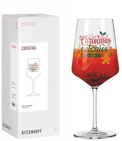 RITZENHOFF 8211001 Cocktailglas 500 ml, Serie Weihnachten – Exklusives Cocktail-Glas mit festlichen Sprüchen in Rot, Gold und Grün – Made in Germany