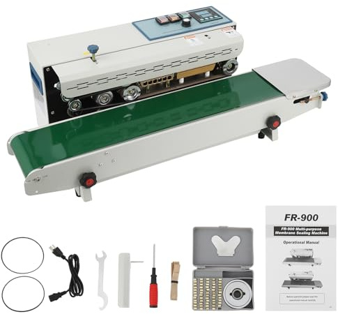 Takywep Continuous Band Sealer FR900K - Automatic 110V Horizontal Sealer with Digital Temperature Control for Commercial PP Aluminum Foil PVC Plastic Bags