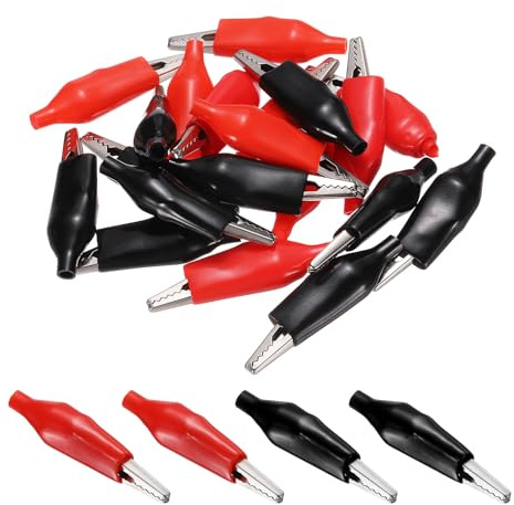 sourcing map 20pcs Alligator Clips 35mm Large Steel Insulated Electrical Test Clamp Crocodile Clamps for Multimeter Laboratory Electric Battery Testing Cable Lead Clip, Red/Black