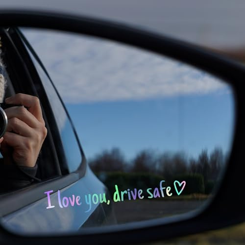 I Love You Drive Safe Aufkleber, 8 Stück Drive Safe Spiegel Aufkleber Spruch Auto-Stickers für Frauen Sicheres Fahren Sticker Set Rückspiegel Sticker für Autofenster Spiegel Deko Zubehör