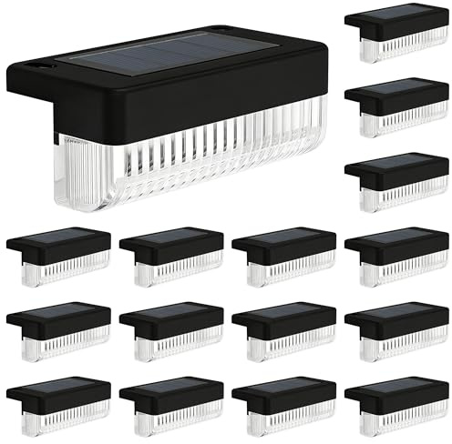 GIGALUMI Solar Fence Lights Outdoor Garden, 16 Pack Solar Powered LED Deck Lights, IP44 Outdoor Waterproof for Stairs, Backyard, Patio, Pool, Railing, Step (Warm White)