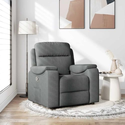 Yunovire Relaxfåtölj mörkgrå tyg, manuell liggfunktion, justerbart ryggstöd 135°, vadderad TV-fåtölj för vardagsrum, sovrum, bekväm soffa för vuxna, modern loungefåtölj