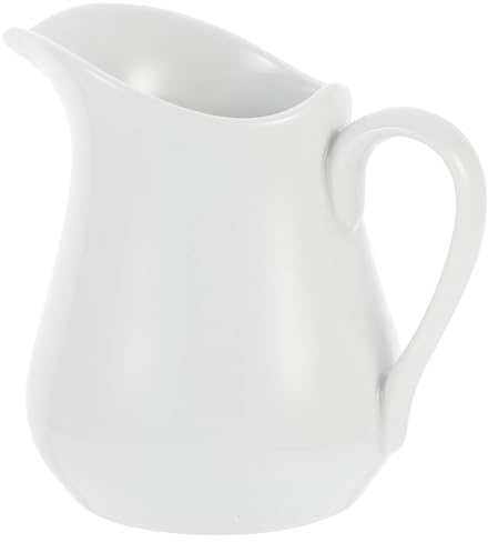 MUELODSIC Brocca per Panna in Ceramica Bianca 450 Ml con Manico, Brocca per Latte da Caffè e Salse, Design a Becco Appuntito per Uso Domestico, Bar e Ristoranti