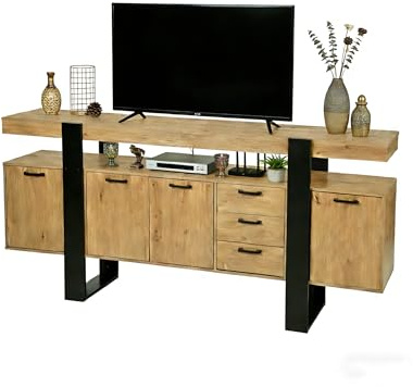 Amveya TV Schrank, TV Lowboard, Fernsehtisch, TV Unterschrank, Hölzern Cabinet, 180X40X80cm, Geeignet für Wohnzimmer, Schlafzimmer und Esszimmer, Retro Braun/Schwarz Fernsehschrank