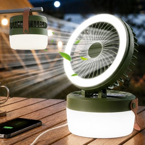 LED Campinglampe Solar, Tragbarer Camping Ventilator, Multifunktionales Faltbares Design Camping Licht Aufladbar, 4 Leuchtmodi | 3 Windgeschwindigkeiten, Wasserdicht Zeltlampe für Outdoor
