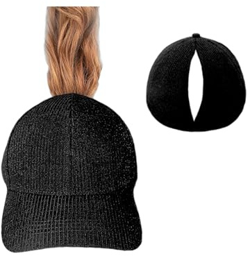 Damen-Kappe zum Laufen, Tennis, Golf, mit Öffnung für Pferdeschwanz, magnetisch, schnelltrocknend, bequem, für Sport und körperliche Aktivität, Schwarz, One size