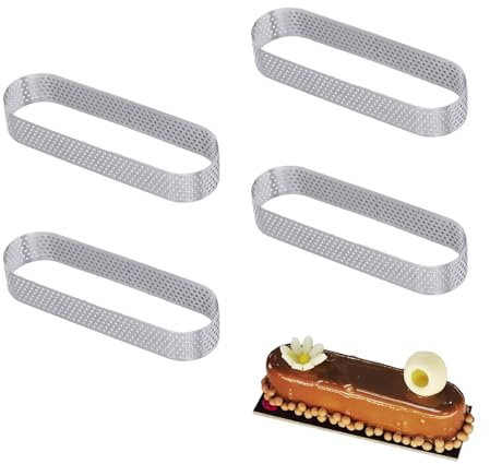 Zolara Set di 4 pezzi di anelli ovali per torte, anelli da dessert ovali, formine perforate, per pavimenti croccanti, in acciaio inox, per mousse e torte di frutta, set professionale di anelli per