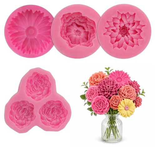 CZNBZIU 4 Stampi in Silicone per Fiori, Stampi da Cucina per Dolci e Sapone, Resistenti a Temperature da -40 a 230°C, Sicuri per Forno, Microonde e Lavastoviglie, Per Torte, Cera, Gesso e Artigianato