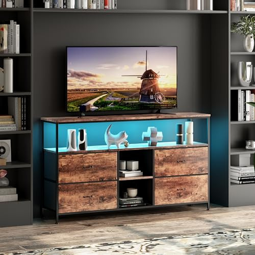 ZYLARNA TV Schrank, Industrie-TV-Möbel mit 4 Schubladen, TV Tisch, TV - Table, TV- Möbel, Industrie Aufbewahrungsschrank,TV-Regal-Für Wohnzimmer, Esszimmer, Schlafzimmer 137 x 30 x 78 cm