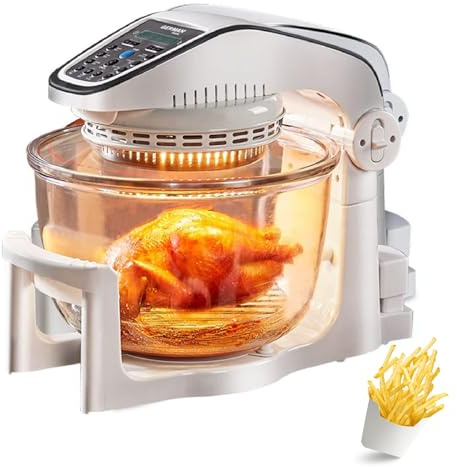 Forno alogeno a convezione da 10 litri – Forno friggitrice ad aria di grande capacità con ciotola in vetro rimovibile, controlli di tempo e temperatura regolabili for arrostire, friggere