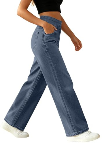 Generico Jeans Larghi Donna - Vita Alta, Gambe Dritte, vestibilità Sciolta, Jeans Casual Molto Elastici, Adatto per Yoga, Fitness E Sport di Tempo Libero