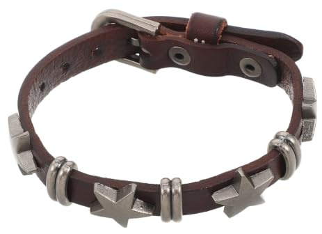 Lurrose Pulsera de cuero punk, brazalete de aleación rock con tachuelas en forma de estrella, brazalete de cuero vintage, marrón para mujer y hombre.