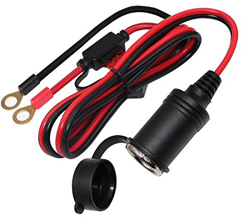 KUNCAN 12V 3FT Car Cigarette Lighter Female Socket to O Ring Terminal Connector, Eyelet Terminal Harness Extension Charge Cable, Fused 10A