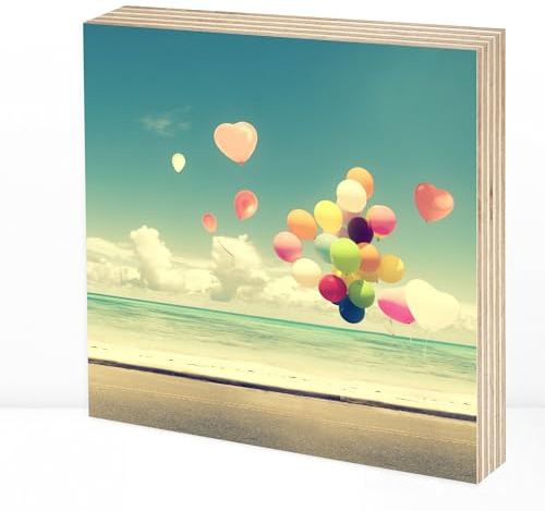 Wunderpixel® Holzbild Lebensfreude - 15x15x2cm Holzschild zum Hinstellen/Aufhängen, echter Foto-Druck auf Holz - Wand-Bild Aufsteller zur Dekoration für Zuhause oder Geschenk - Freude am Leben