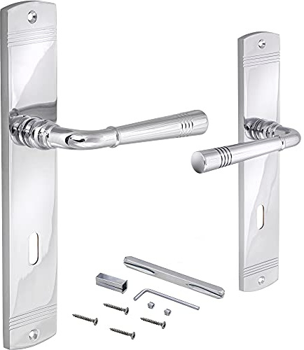 Drückergarnitur Zimmertür Türgriff Antik Türbeschlag Messing poliert auf Langschild | BB - Buntbart | Türklinke Chrom poliert | Modell LADY 151 | 1 Stück - Design Türdrücker-Garnitur mit Schrauben