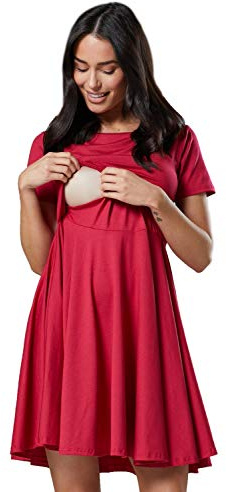 HAPPY MAMA Women's Maternity Skater Summer Nursing Mini Dress 084 (Raspberry, UK 14, XL)
