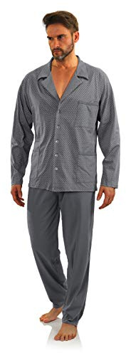 sesto senso Herren Schlafanzug Lang Pyjama Knopfleiste 100% Baumwolle Knöpfe Langarm Shirt Taschen Pyjamahose Zweiteilig Set Nachtwäsche