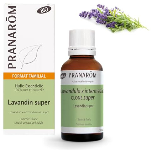 Pranarôm Huile Essentielle Lavandin Super Bio 30 ml | Favorise le bien-être et la relaxation, idéale en diffusion avant le coucher. Format économique.
