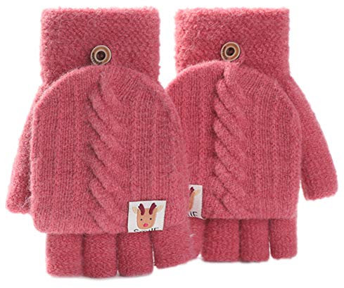 Asudaro Damen Winterhandschuhe Warme Stretch Thermische Gestrickte Fingerlose Fäustlinge Halbfingerhandschuhe mit Flip Top Klappe