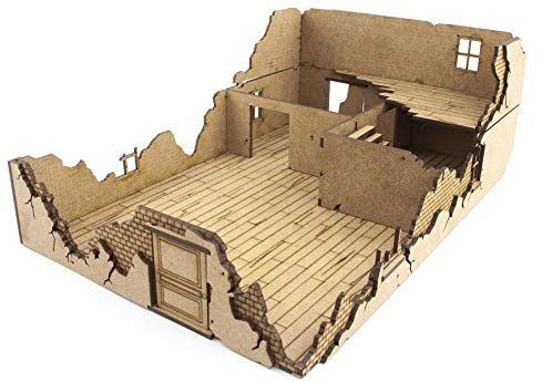 War World Gaming World at War MDF Destroyed House 1 28mm Scale - WW1 WW2 Wargame Terrain Scenery Building Ruined Normandy Military Battlefield Diorama