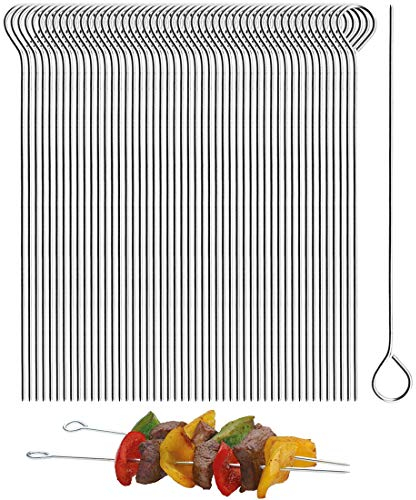 Polly Online 5.9 Inch Stainless Steel Skewer Grilling Shish Kebob,Cocktail Sticks,Reusable Meat Rolls Steel Pin 50pcs