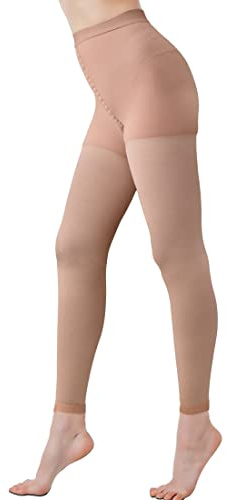 Medizinische Kompressionsstrumpfhose für Krampfadern, Ödeme, Gradientendruck, 20-30 mmHg, blickdicht, abgestufte Kompressionsstrümpfe, Fußlos-Beige, XXL (Packung Con 1)