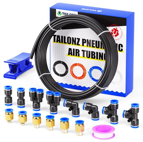 TAILONZ PNEUMATIC Svart 4 mm eller 5/32 tum OD 2,5 mm ID polyuretan PU luftslang rör rör kit 10 meter 10 m
