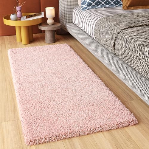 TAPISO Essence Teppich Läufer Flur Brücke Shaggy Hochflor Langflor Rosa Einfarbig Weich Modern Design Korridor Schlafzimmer ÖKOTEX 70 x 300 cm