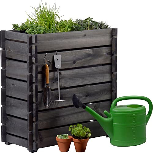 dobar® 58442FSCe Hochbeet Stecksystem | Salatbeet Massivholz | Erhöhtes Gemüsebeet | Balkonbeet für die Anzucht/Dekoration | Pflanzkasten inklusive Pflanzfolie | 79 x 37 x 79 cm | Anthrazit