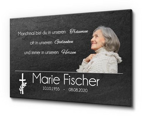 CHRISCK design Gedenkstein mit UV-Druck | ideal als Schiefertafel für den Innen- & Außenbereich | Grabplatte für EIN Urnengrab