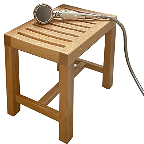 Stabiler Duschbank Badezimmer Bank für Rasierenbeine, Holz Spa Badezimmerhocker Duschhocker Rutschfester wasserdichter,Duschstuhl,Badhocker Tisch Regal Organizer Fußhocker für Innen Außen, 42×28×43cm