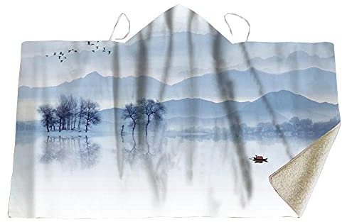 YUNHOME Kapuzendecke Decke Mit Kapuze Kuscheldecke Blanket Hoodie Tinte- Und See-Stil-Verbund Mit Kapuze Decke Mantel-Magie-Mütze-Decke Kinder-Decke Mit Kapuze Mit Haubendecke-150X110.