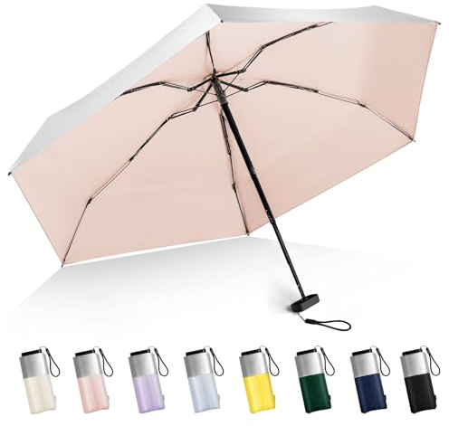 LEAGERA Mini Umbrella For Purse - UPF 50+ UV Blocker Sun Protection Umbrella, Small Micro Travel Parasol Design for Women, Pink