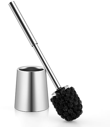 TOURRAMIT Toilettenbürste aus Edelstahl 304，Langlebige und zuverlässige Klobürste，Moderne WC-Bürste，Austauschbarer Bürstenkopf， Ideal für Zuhause, Büro, Hotel & Ferienwohnung（Gebürstetes Silber）