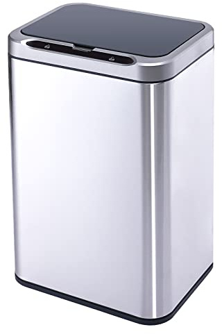 ELPHECO Stainless Steel Office Trash Can 6.6 Gallon Motion Sensor Garbage Bin Rectangular Automatic Touch Free Waste Bin for Hotel and Living Room