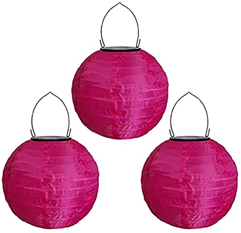 Yeehliny Solar Lampions Außen Wetterfest Solar LED Laterne Wasserdicht Nylon Garten Laterne Solarlaterne für außen Hängend Solarlampiongs Runder Lampenschirm Garten Deko Außendeko (20cm/3PCS/Pink#)