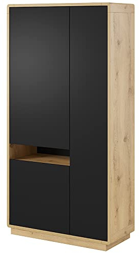 Lomadox Moderner Wohnzimmerschrank Eiche Taurus Nb. mit Absetzungen in schwarz matt, B/H/T: ca. 92/181/40 cm