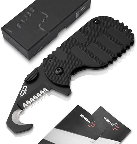 BÖKER PLUS® Rescom 2.0 - Einhand Notfall-Messer mit Gurtschneider - klappbares Rettungsmesser mit Zytel-Griff - Rescue Tool mit Daumen-Pin - SOS Messer für Rettungsdienst, Polizei und Feuerwehr
