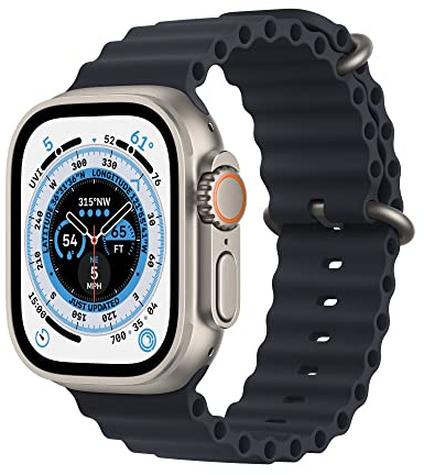 Apple Watch Ultra [GPS + Cellular 49mm] Titanium Case with Midnight Ocean Band, One Size (Renewed)