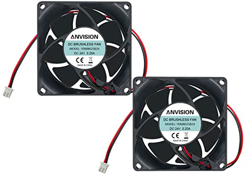 ANVISION Bürstenloser Lüfter, 80 mm x 25 mm, Gleichstrom, 24 V, Doppel-Kugellager, 2 Stück