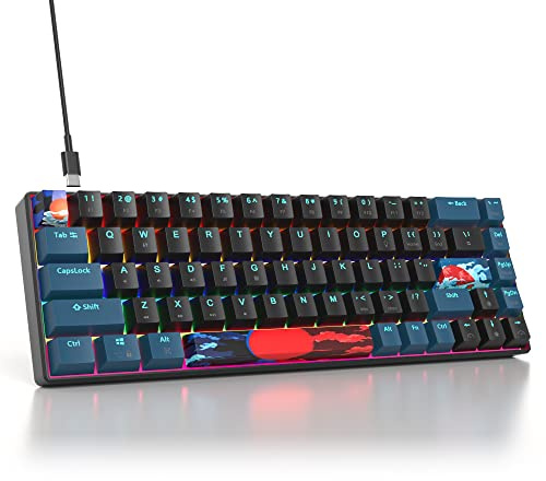 SOLIDEE mechanische Gaming Tastatur 65%,68 Tasten mit Lineare rote Schalter,kabelgebundene mechanische Tastatur mit LED-Hintergrundbeleuchtung,gemischtes Licht kompakte Tastatur(68 Monstor(B))