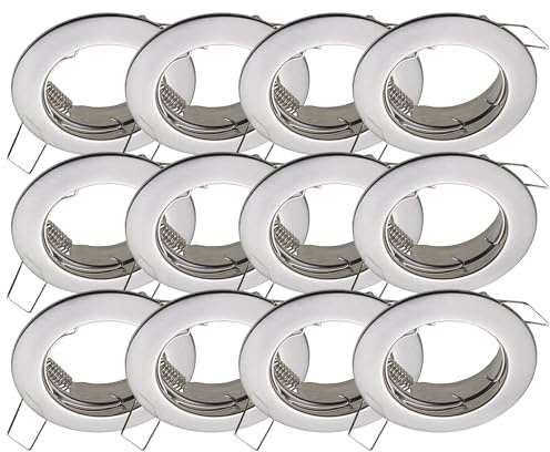 Oktaplex 12er Set Sedan Einbauspots flach für GU 10 & LED Module | 60mm Lochmaß, Edelstahl gebürstet, Rahmen für Einbaulampe rund