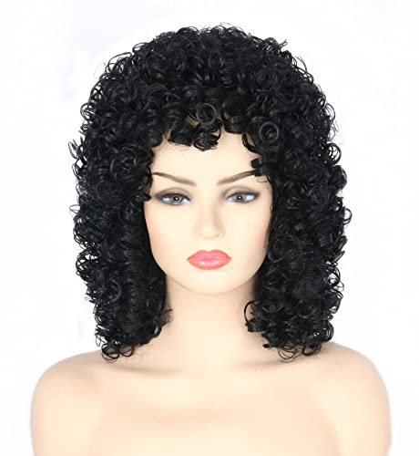 Topcosplay Perücke Club Damen Afro Lang Gelockt Perücke Halloween Karneval Mottoparty Perücken (Schwarze)