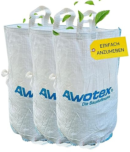 AWOTEX 3 Garten-Abfallsäcke I 200 Liter Füllmenge I Abfallsack Garten mit 5 Griffen I Gartenabfallsack für die Baustelle aus PP I langlebige Säcke für Gartenabfälle 55 x 85 cm