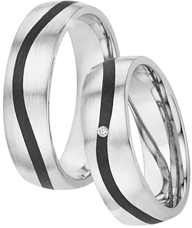 123traumringe Eheringe in 925 Silber & Carbon I Partnerringe mit Brillant & Etui I Gravierbare Eheringe mit Ringgröße 50-70 mm I Hochwertige Verlobungsringe in 6 mm Breite & 2 mm Stärke I P10