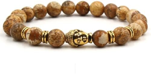 Ayoiow 8mm Armbänder Mit Perlen Legierung 19cm Armbänder Gold Buddha Braun Armbänder für Herren