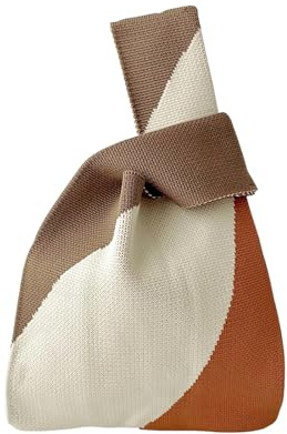 Anopo Petit Sac Fourre-Tout Tricoté pour Femmes Kaki Tricolore