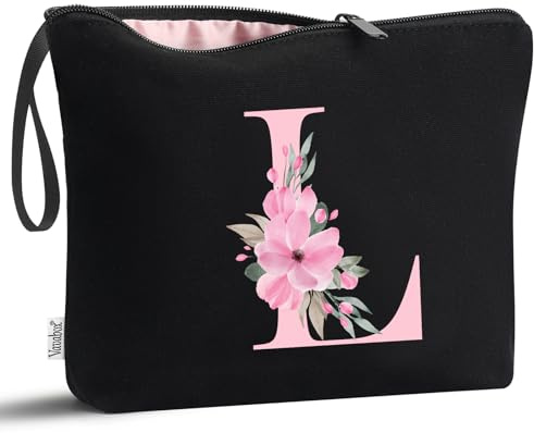 Vavabox A-Z Personalisierte Kosmetiktasche-Geburtstagsgeschenke Für Frauen, Mütter, Beste Freundinnen Und Brautjungfern (L, Schwarz) | Make-up-Tasche zum Geburtstag, kleine Kosmetiktasche, Geschenke für Teenager-Mädchen, Damen