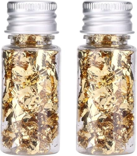dshyuauoci 2 Bottiglie Foglia Oro, Oro 24K Vero Foglia Oro Decorazione per Torte Uso Decorazione Artigianale per Decorare Torte Vino Gelati Uso in Cucina